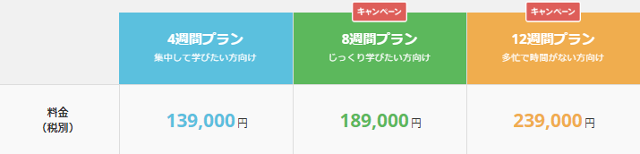 Node.jsコース料金表